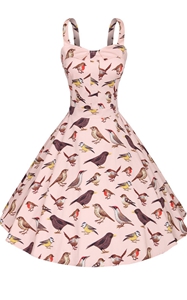 SZ60091-1 Womens Elegant 1950s Vintage Bird Print Rockabilly Swing Dress
